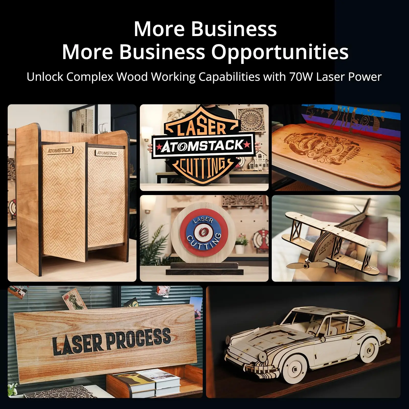 800*850mm 400mm/s Auto-Focus ATOMSTACK X70 A70 Max 70W Laser Engraving and Cutting Machine for Wood Metal Ceramics DIY Projects