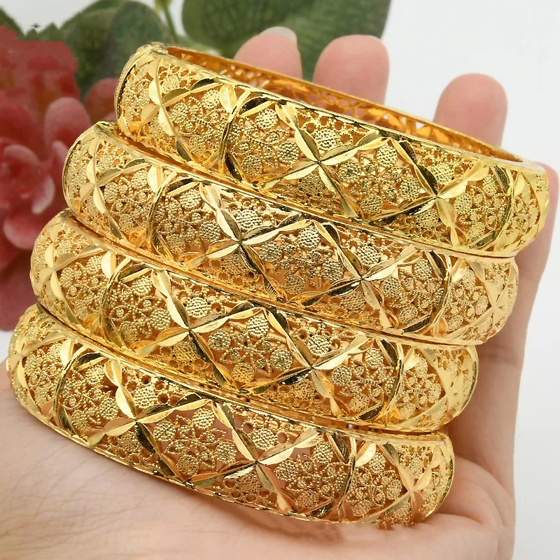 Оптовая продажа лидер продаж медные позолоченные женские браслеты из Дубая индийские ювелирные изделия для невесты полые геометрические в подарок