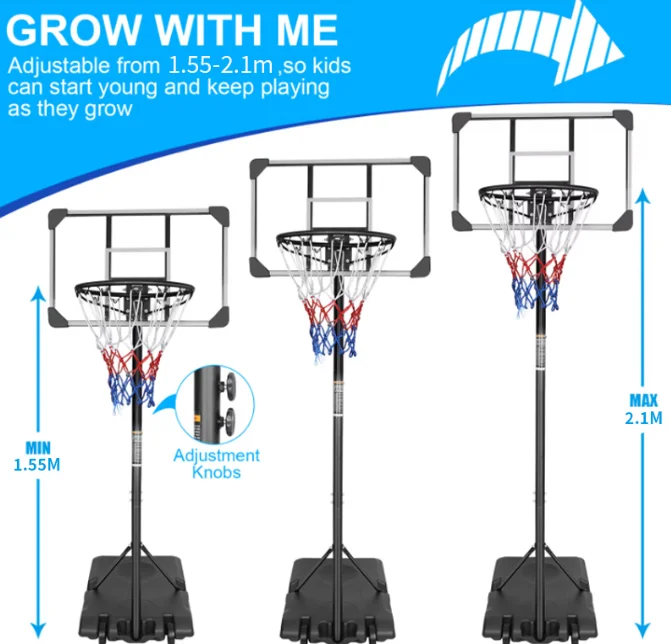 2024 Hot Sale Cheap Basketball Hoop Stand Free Standing Height Adjustable Kids Outdoor Usage Steel Court Equipment