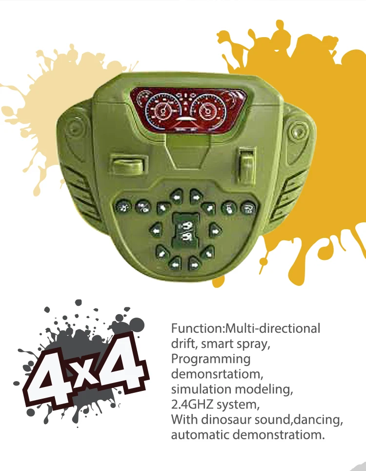 1:16 2.4 Ghz Remote Control Spray Electric Dinosaur Monster Truck 360 Degree Spins Stunt Car Toys Drift Outdoor for Kids