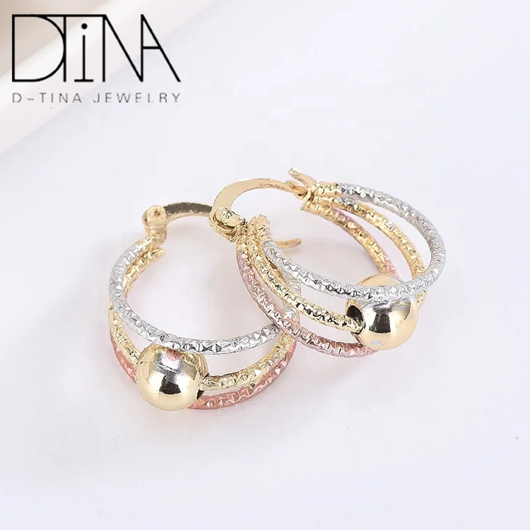 
Simple three-layer thick three-color gold-plated hoop earrings 