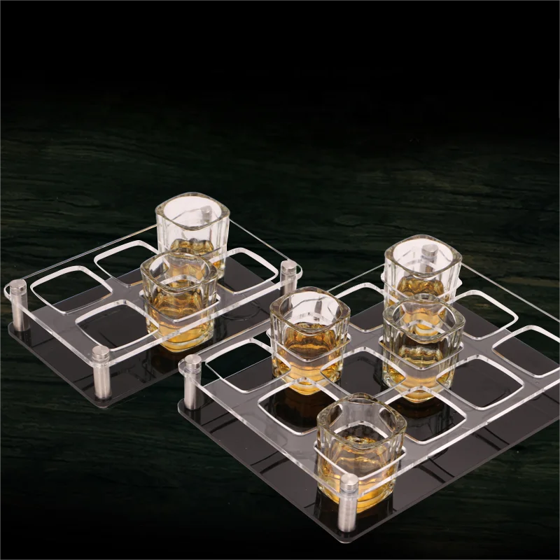 High quality square 12 hole cup holder whisky cup square acrylic party tequila shot glass set with tray