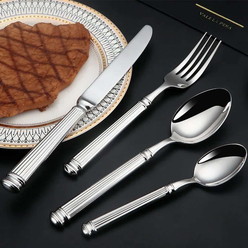 Thickened stainless steel 304 knife, fork and spoon western tableware set dinner knife steak knife round spoon cake shovel