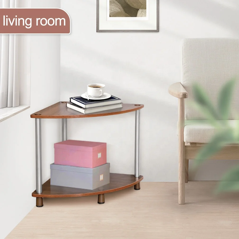 BAOYOUNI Wooden Triangle Shaped Storage Rack Heavy Duty Metal Corner Organizer Shelves Bookcase Plant Display Unit Shelving