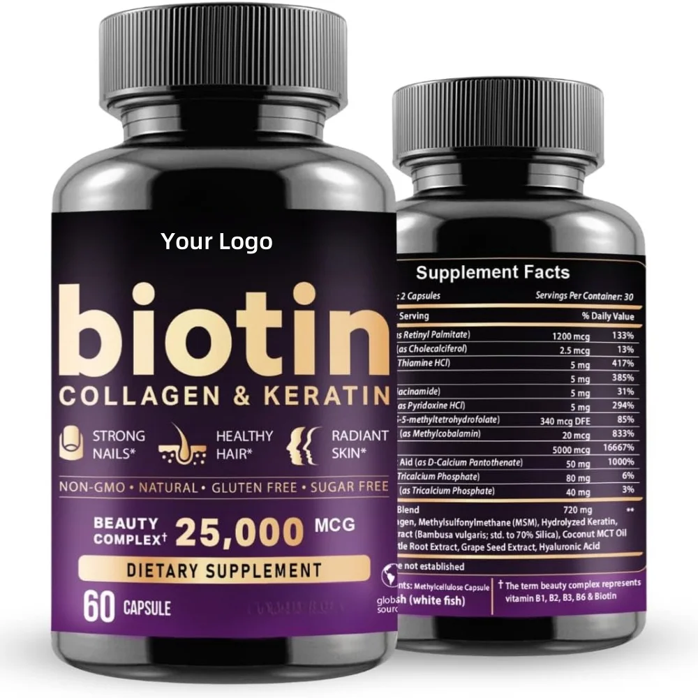 OEM Customized Biotin Collagen & Keratin Beauty Complex For Hair Skin and Nails Biotin Capsules