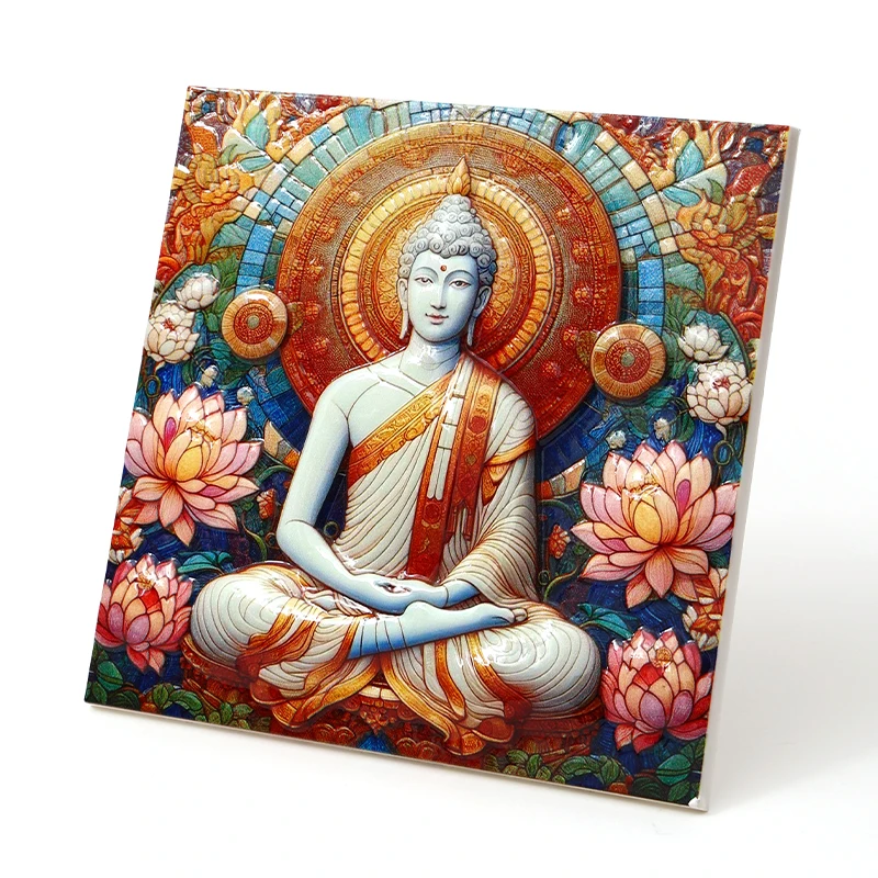 Square Lotus Buddha Frameless Photo Ornaments Resin Tabletop Craft Decorative Gifts