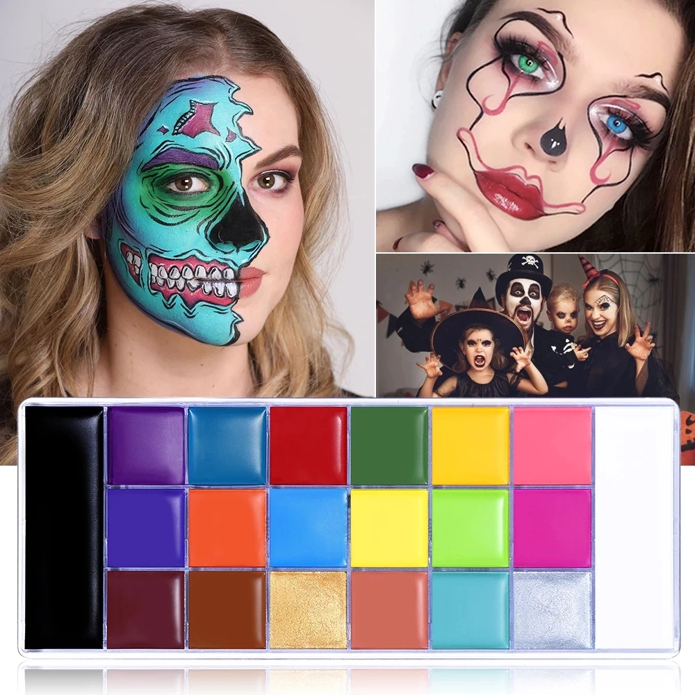 Face Body Paint Oil Palette Halloween Makeup 20 Color Professional Face Painting Kit Body Paint Palette