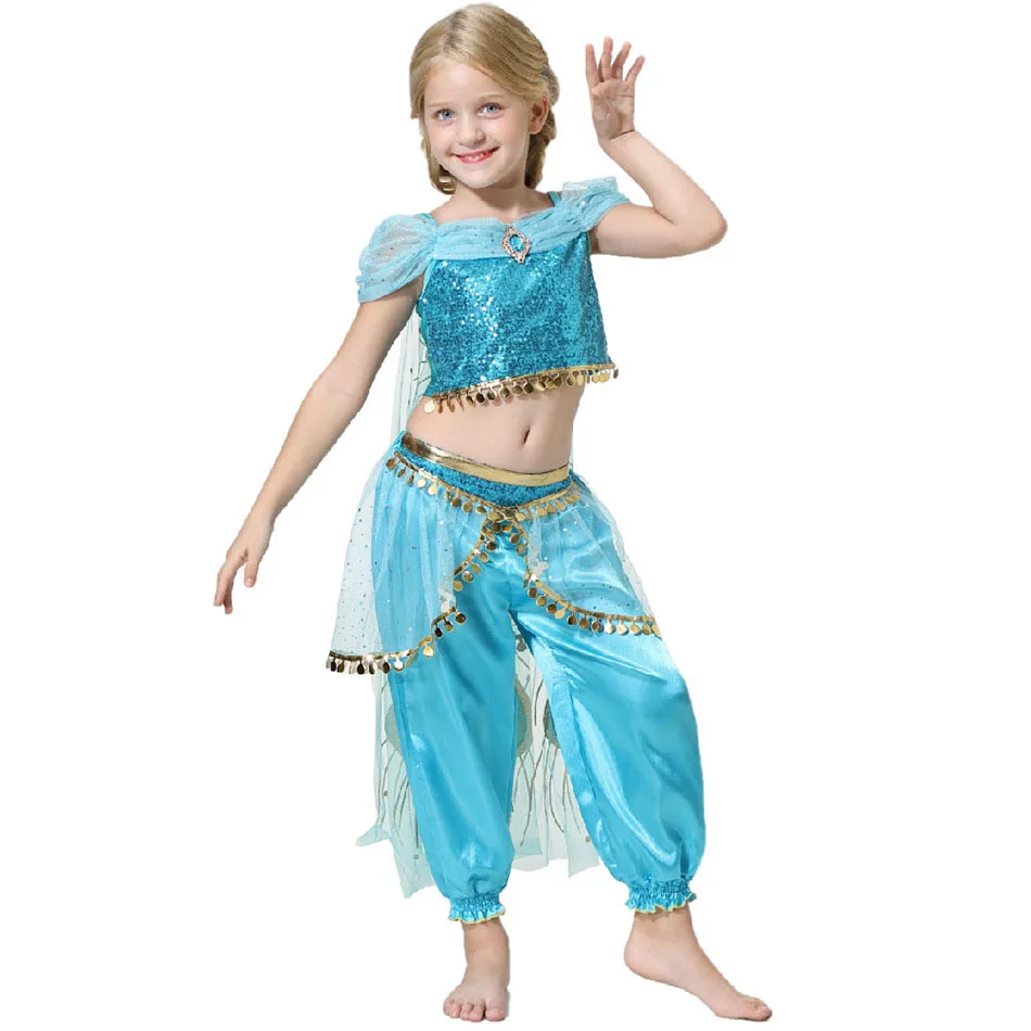 Children Christmas Birthday Party Outfit Clothes Girls Jasmine Costume Kids Halloween Arabian Princess Dress Up