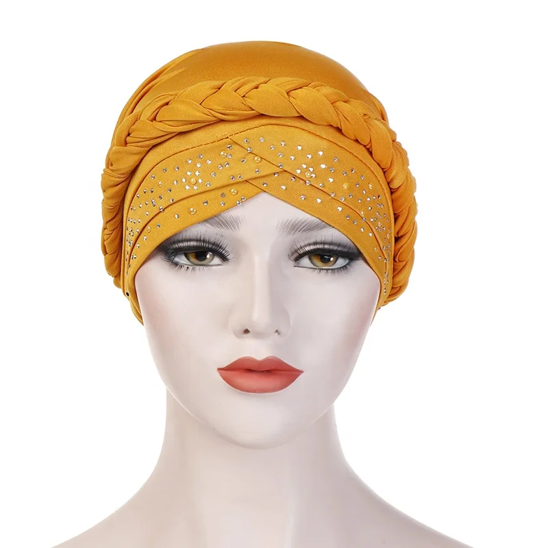 
Muslim Fashion Braid Hats Fez Hats Nail Drill Pure Color Headgear Turban 