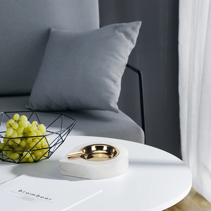 Nordic Light luxury natural marble metal ashtray creative luxury atmosphere Hotel Villa business gift ashtray
