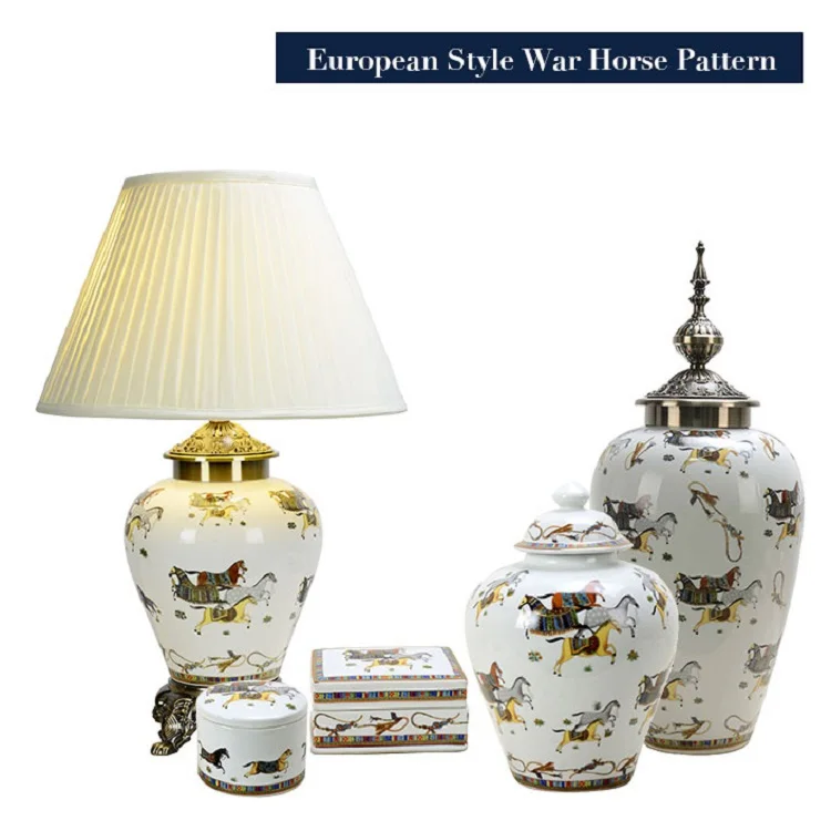 Chinese modern home decoration office hotel restaurant led desk lamp reading porcelain ceramic table lamp