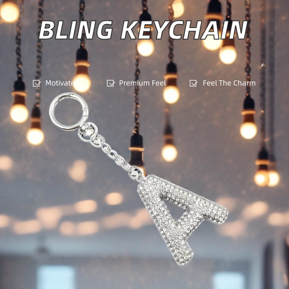 High Quality Bling Crystal Letter Keychain Heart-Shaped Metal Car Charm Pendant with Full Rhinestone Bag Purse Wholesale Gift