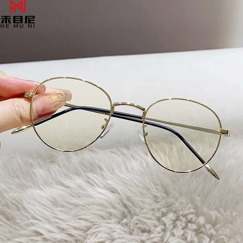 8302 2023 New fashion trendy female eyeglasses spectacle metal round anti blue light glasses frame