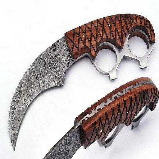 
Custom Handmade Damascus steel Hunting knife krambit knife Outdoor Fixed Blade Knife (RB201) 