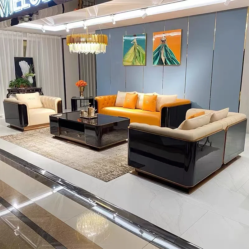 2022 Italy New Modern Leather Metal Sofa Leg Combination Sofa Set Luxury Wedding Living Room Sofa