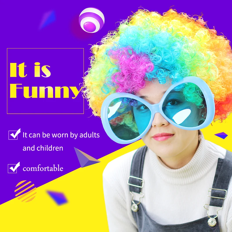 
Funny Wig Color Clown Headgear Children Funny Props Show Hair Funny White Show Green Curly synthetic Hair wigs free glasses 