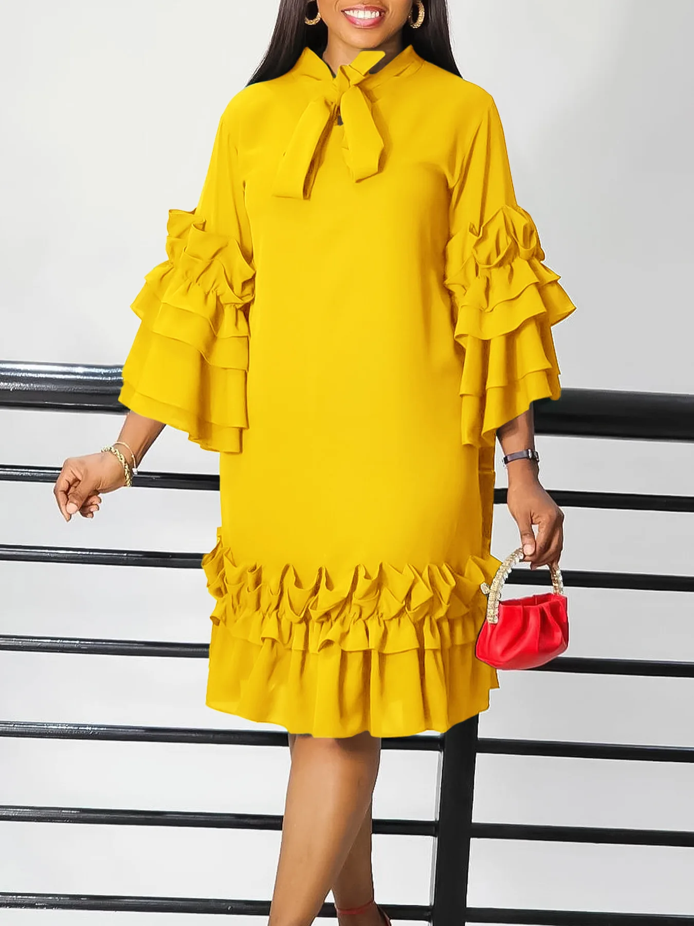 Latest Design Summer Dress For Women Ruffle Edge Flare Sleeve Loose Dress Women Ladies Elegant Casual Dresses