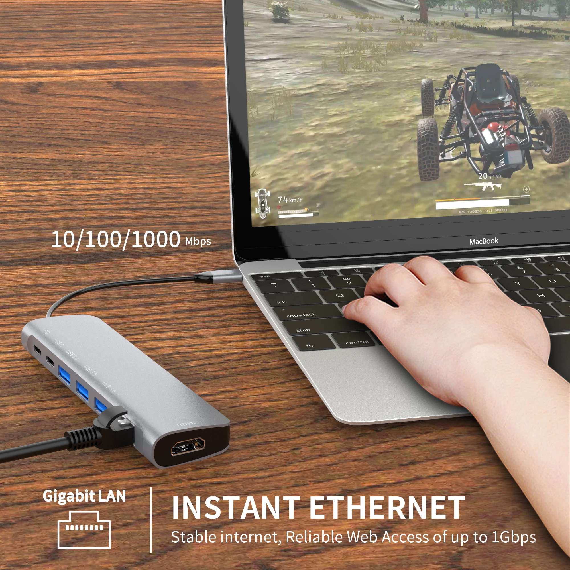 Dropshipping aluminium alloy type c hub usb 3.0 pd hdtv rj45 SD TF adapter 9 in 1 usb c hub with ethernet