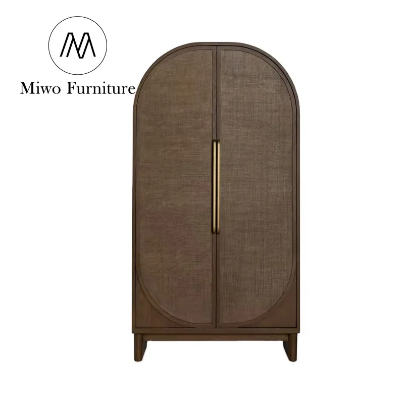 indoor Modern arched cabinet double door villa luxury wooden bookcase storage cabinet antique bookshelf Design customization