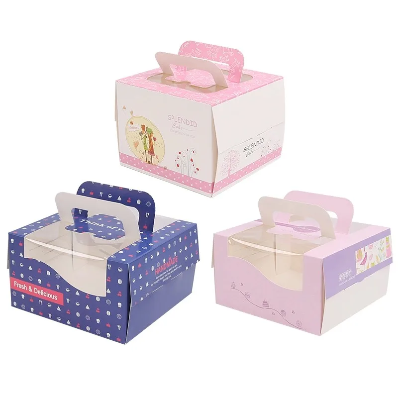 Custom New Bakery Box Blue Pink Transparent Bread Box with Window Portable Transparent Cupcake Box