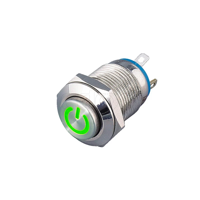 Short body 12v momentary switch power symbol light illumainted stainless steel metal led 12mm push buttons