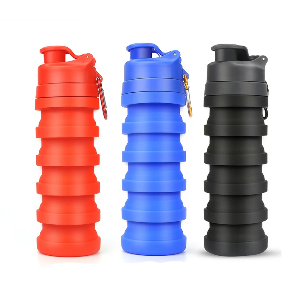 Custom 500ml Leakproof Collapsible Silicone Travel Bottle for Sport Drink Water Bottle