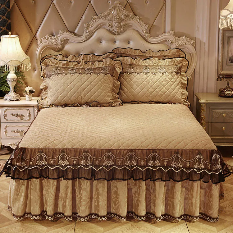 
European and american style pure color jacquard lace velvet duvet cover 