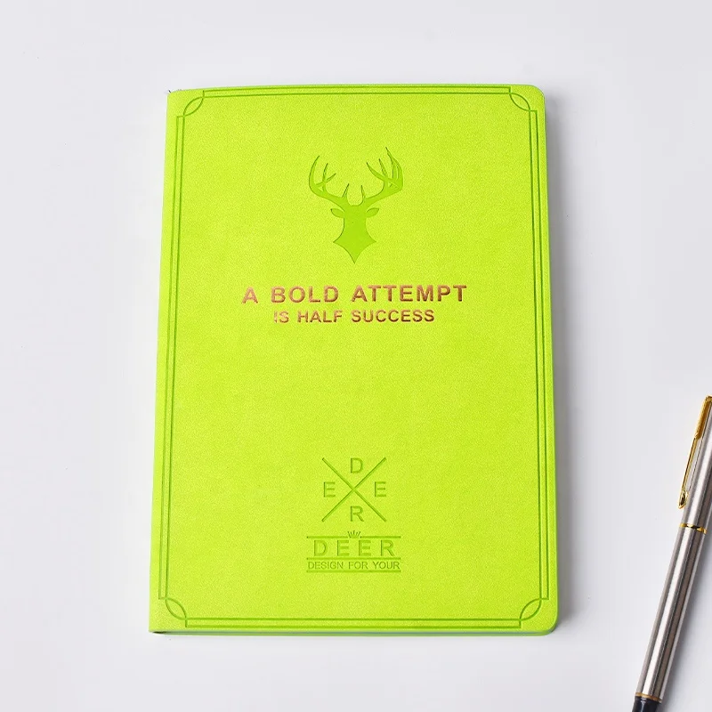 Custom Deer Embossed Logo Lined A5 Soft Cover Diary PU Bound Notebook Leather Journal