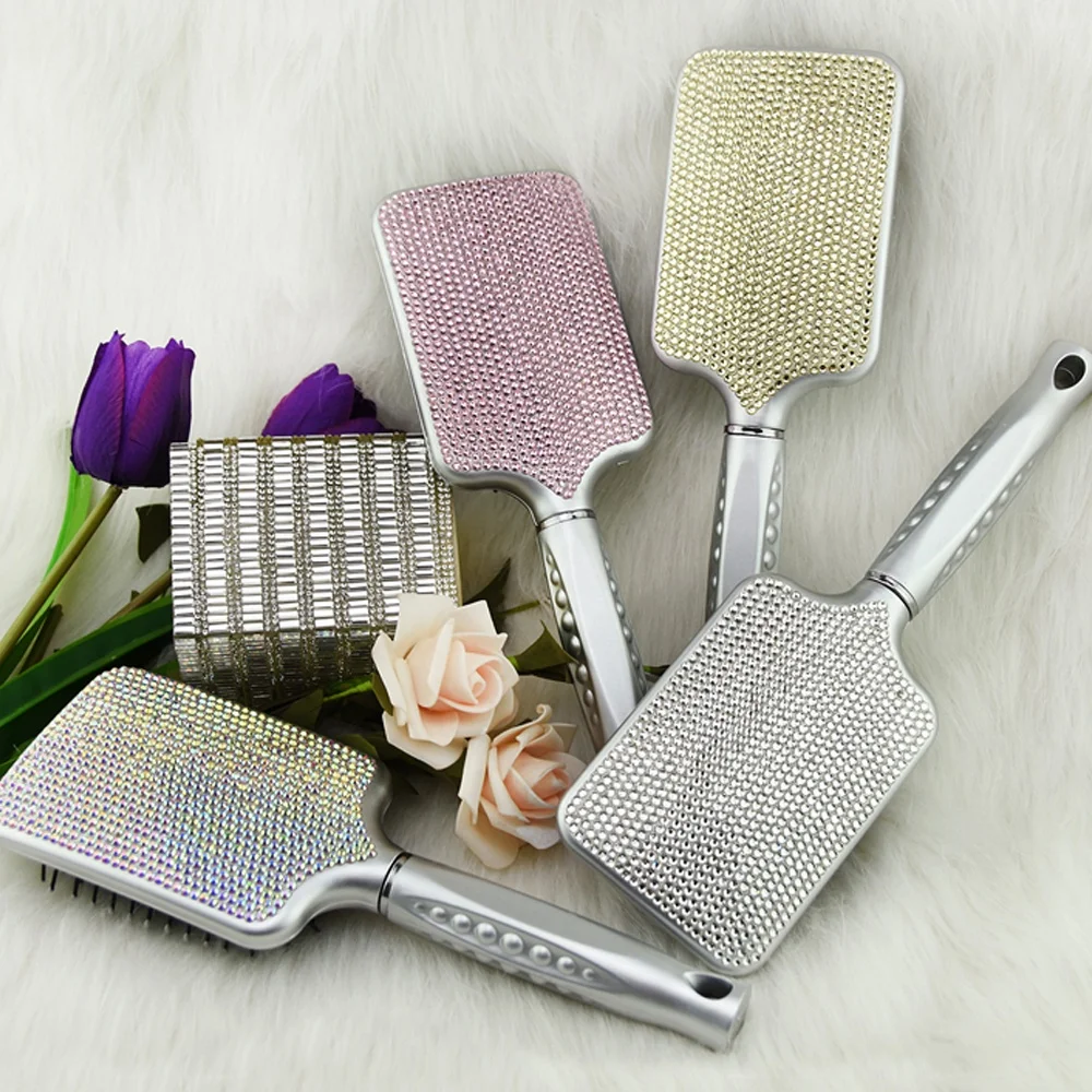 ihongSen Professional Custom Hot Sale Bling Crystal Ceramics Hair Brush Private Label Wholesale Hair Brush