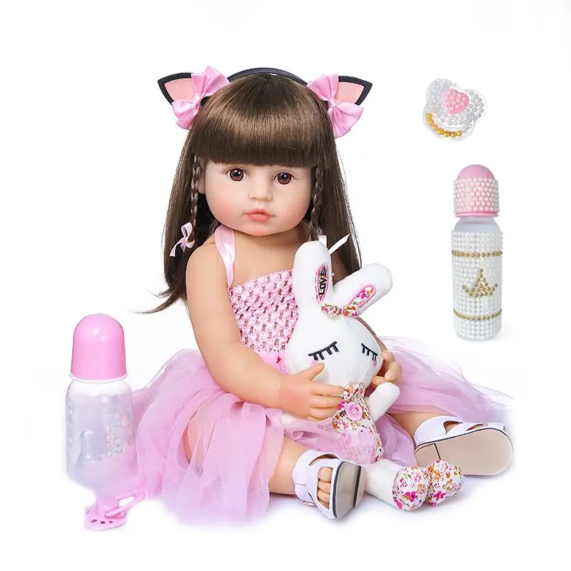 55Cm NPK Toddler Dolls Pink Princess Baby Toy Soft Full Silicone Body Reborn Doll