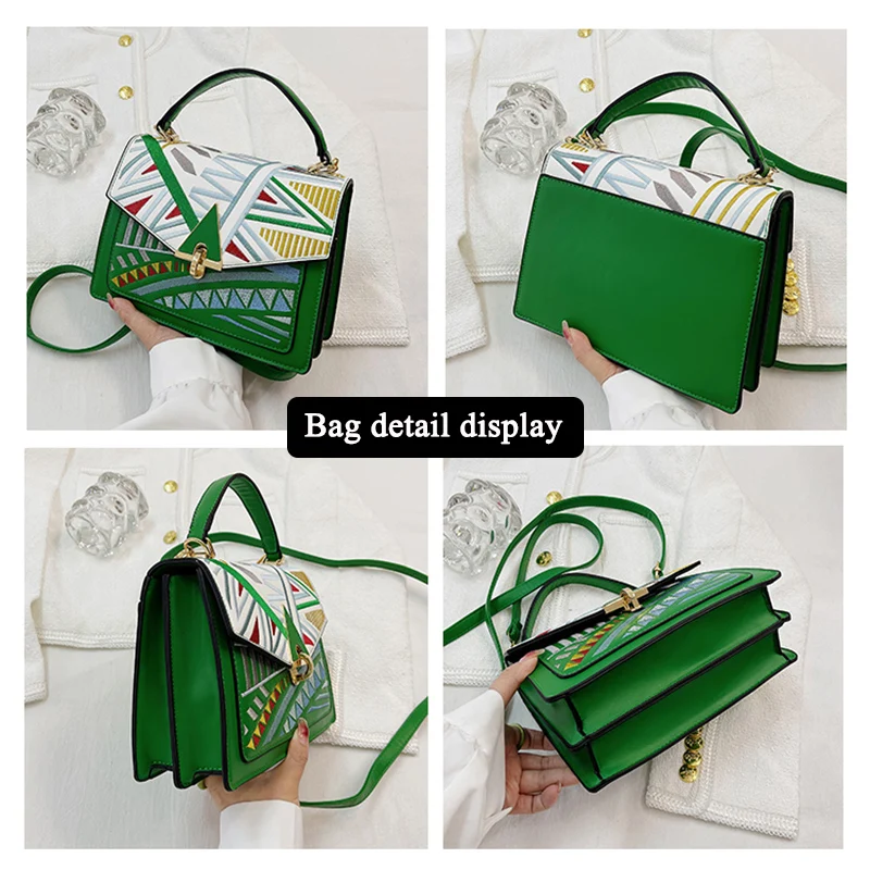 Women designer messenger aztec purses embroidery shoulder square girls crossbody bag