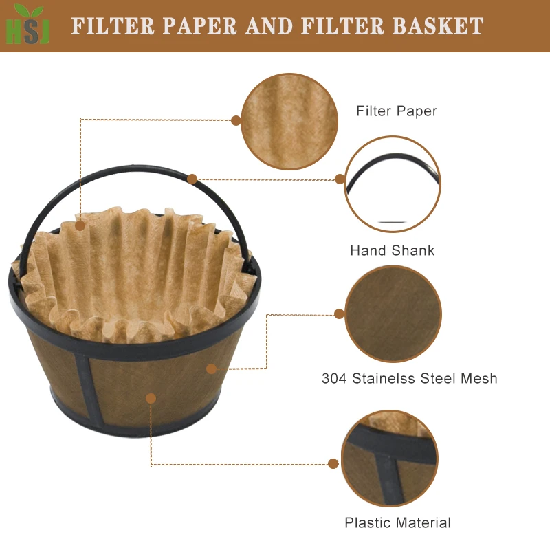 50pcs Paper Coffee Filter &Bunna coffee filter reusable 8-12 cup basket replacement stainless steel Permanent coffee filter
