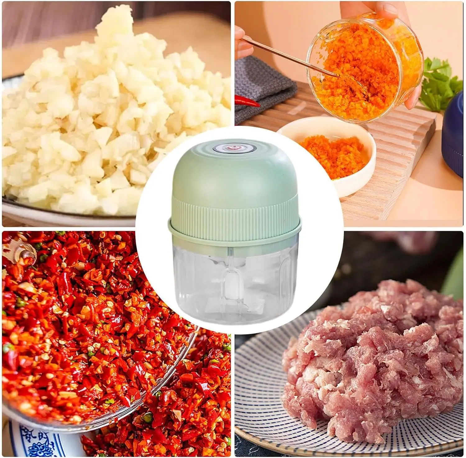Type C Charging Portable Electric Cordless Mini Garlic Food Chopper 304 Stainless Steel Blade for Garlic Ginger Onion Meat