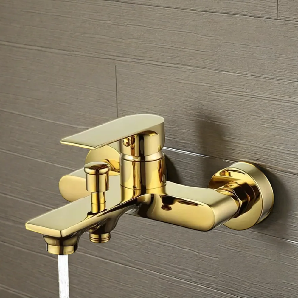 Gold Factory Modern Single Handle Wall Mount Zinc-Alloy Bath Shower Faucet Extensive Rain Jet Massage Soft Spray Sense Faucets