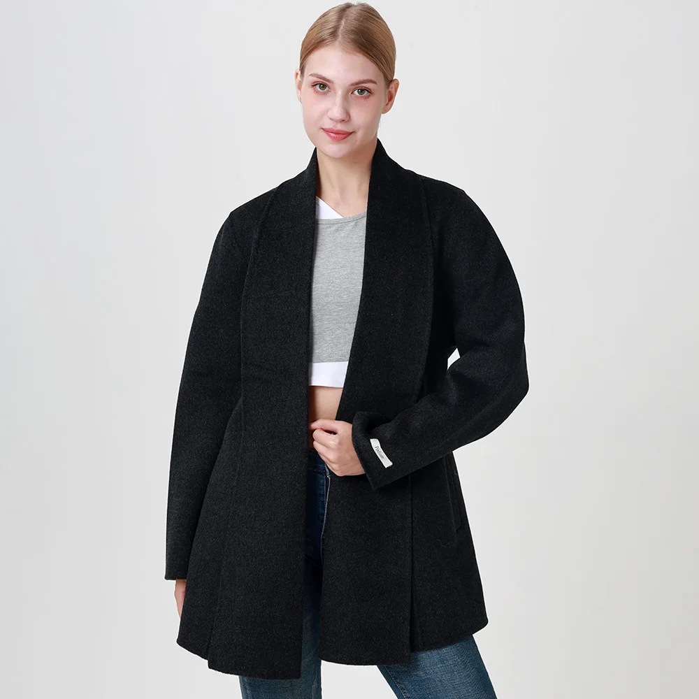 Hot Selling Mid Long Winter Women Overcoat Loose Trench Jacket Solid Casual  Wool Coat With Belt