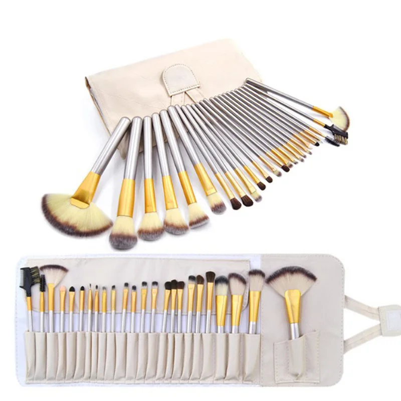 24 Pieces New Oem Wood Complete Beauty Blend Cosmetic Wholesale Powder Natural Kabuki Makeup Synthetic Make Up Brush Sets