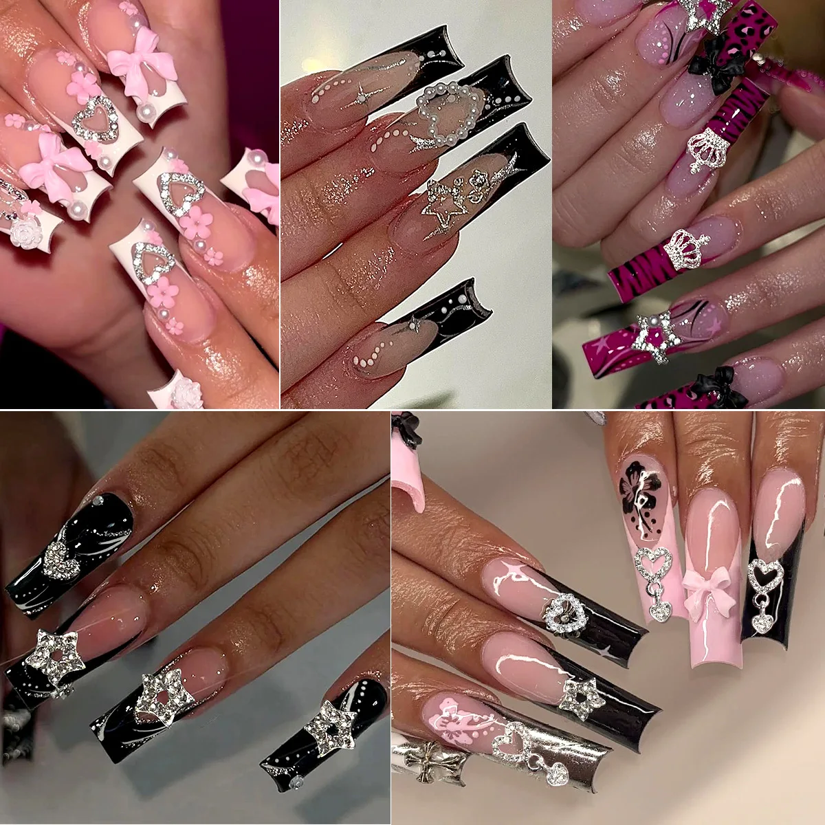 C345 SAFENG 10pcs Luxury Metal Diamond 3D Nail Charms Star Love Heart Pendant With Diamond Alloy Jewelry Nail Art Decoration