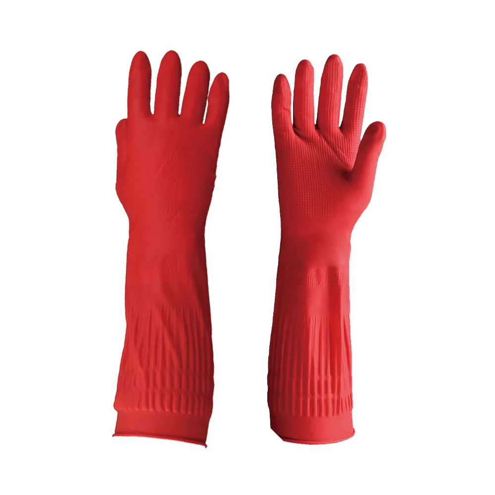 Ladies 38cm Long Cuff Spray Flock/No Lfock Household Garden Cleaning Safety Flower Pattern Glove