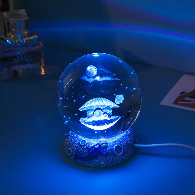 Crystal Ball Night Lights Glowing Planet 3D Moon Table Lamp USB Atmosphere Lamp Tabletop Decorations Kid Gifts