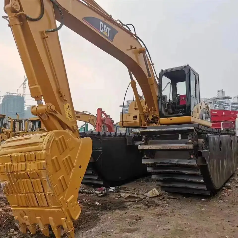 20ton caterpillar 320c Boat Digger used Amphibious Excavator with Side Pontoon for sale