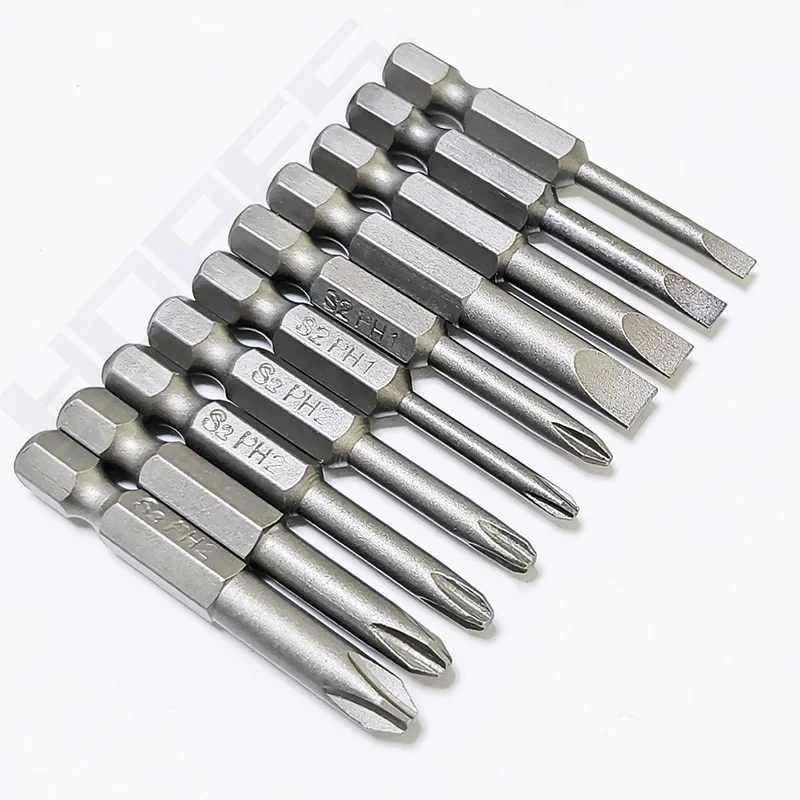 10pcs 50mm 100mm Slotted Phillips screwdriver bits set with SL3 SL4 SL5 SL6 PH1 PH2 1/4 hex shank