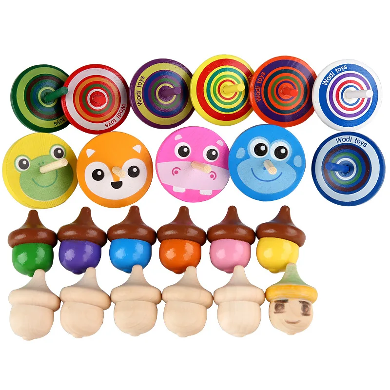 Custom Logo Shape Spinning Top Beech Wooden Toys Wooden Spinner Top Kids Toys
