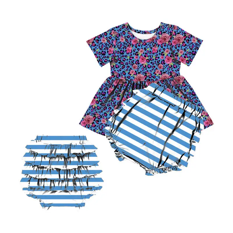 wholesale baby clothes New Design 2pcs Baby Clothing Sets Printed Fabric ruffle girl outfits baby romper