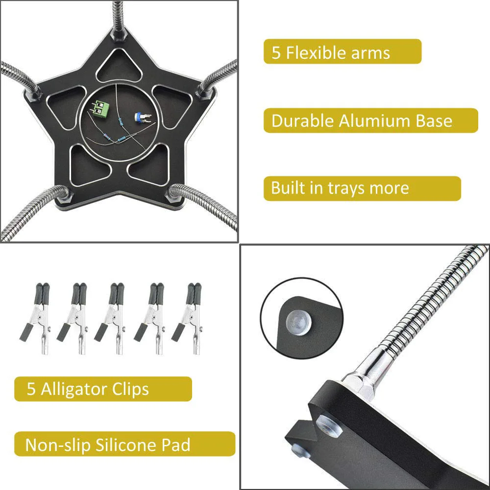 Soldering Helping Hands with 3X LED Illuminated Magnifier Third Pana Hand Soldering Station Welding Repair Hand Tool PCB Holder