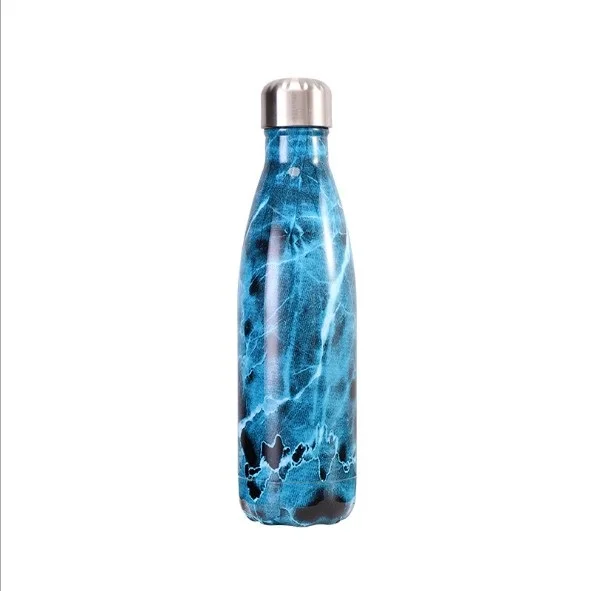 Double wall Cola shaped BPA free leak-proof  insulated stainless steel 500ml marble smart sports water bottle