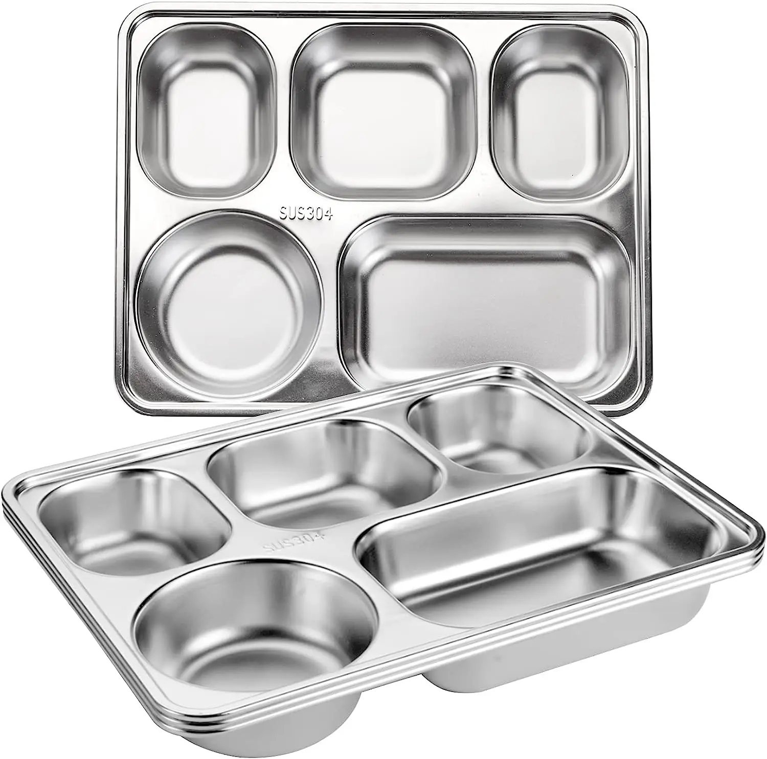 Wholesale Dinner Food Grade Plates Lunch Box Stainless Steel Food Compartment Tray Serving Tray With Compartments For Canteen