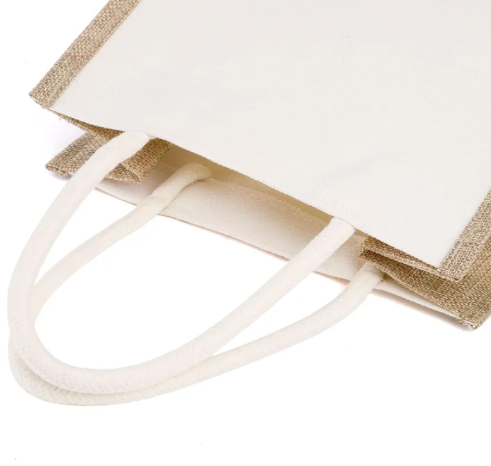 recycled Small Blank Canvas Gift jute Bag for Women Bridesmaid Wedding Burlap Tote Bag Mini Jute Canvas tote Bag with Handles