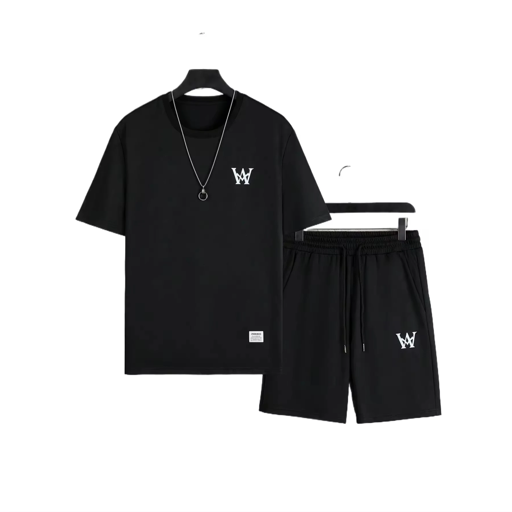 Men Letter Graphic Slogan Patched Detail Tee & Drawstring Waist Shorts wholesale