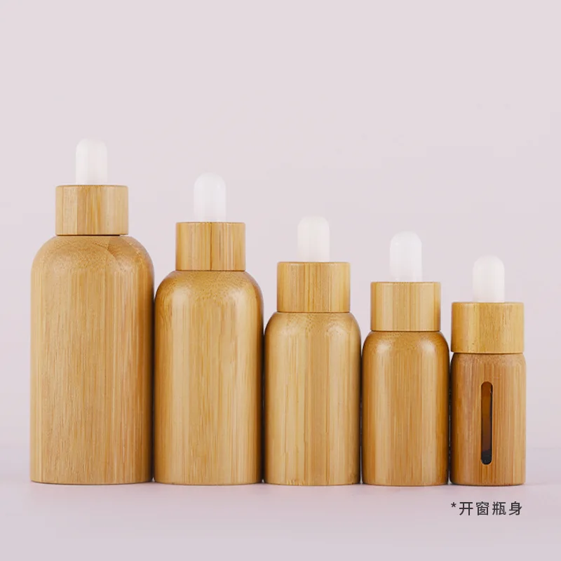 5ml-100ml all-inclusive bamboo and wood products cosmetic glass raw liquid bamboo shell dropper bottle