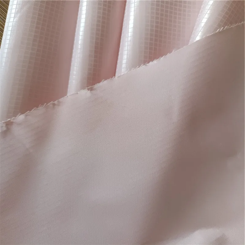 Ripstop PU shiny stamping printed grid foil reflective plaid polyester pongee taffeta fabrics